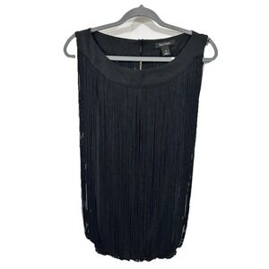 White House Black Market Fringed Top Size S Black Y2K Nightclub Party‎ Festival